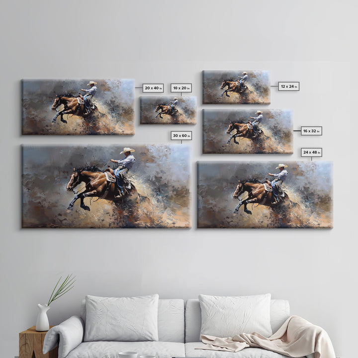 Intense Rodeo Bucking Horse and Cowboy, Vibrant Framed Canvas Print, Great for Western Living Room Art, Bedroom Decor, Rustic Home Wall Art