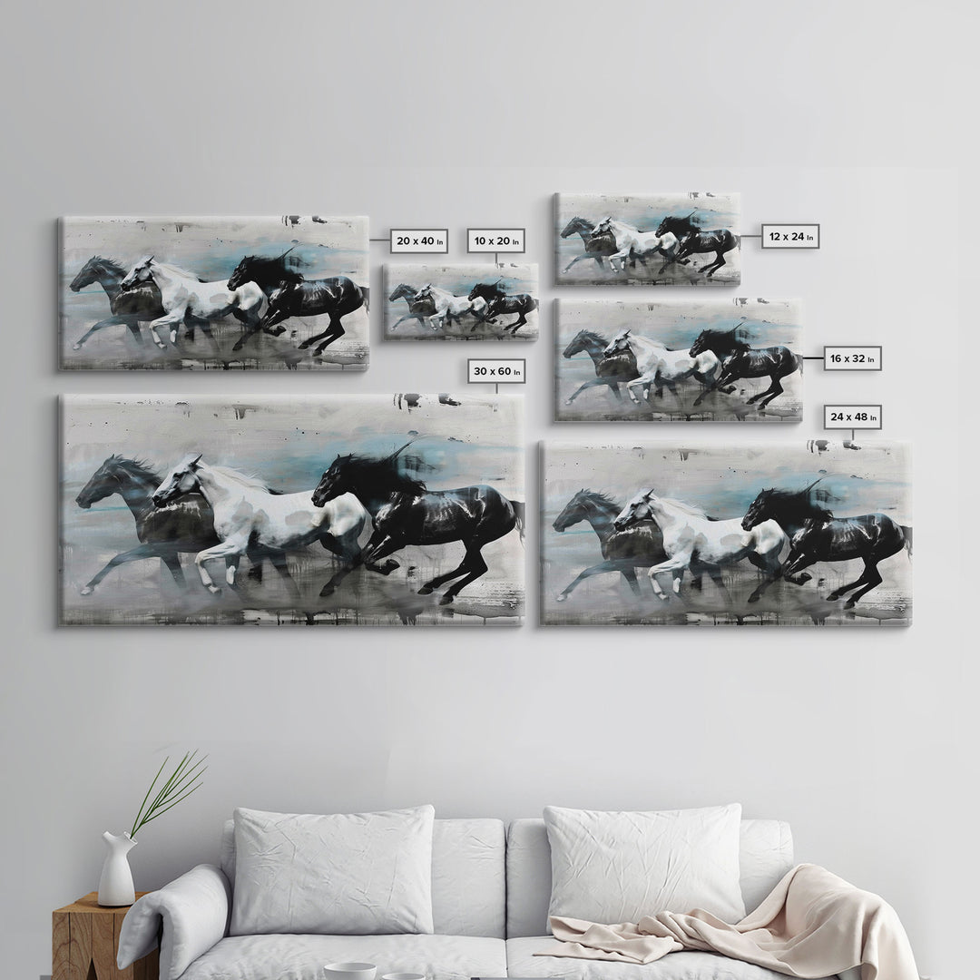 Stunning Trio of Horses Running in Field, Perfect for Living Room Art, Framed Canvas Print, Bedroom Decor, Home Decoration, Horse Lover Gift