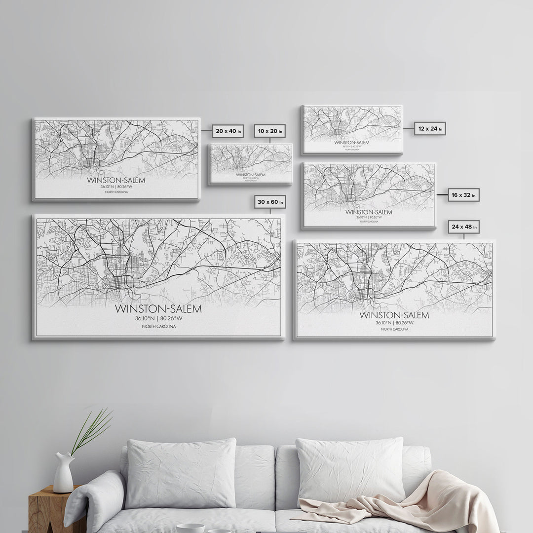 Winston Salem City Map, North Carolina Art, Map Print, Modern Wall Art, Wall Art, Canvas Art, Modern Office Art, Room Décor For Teens