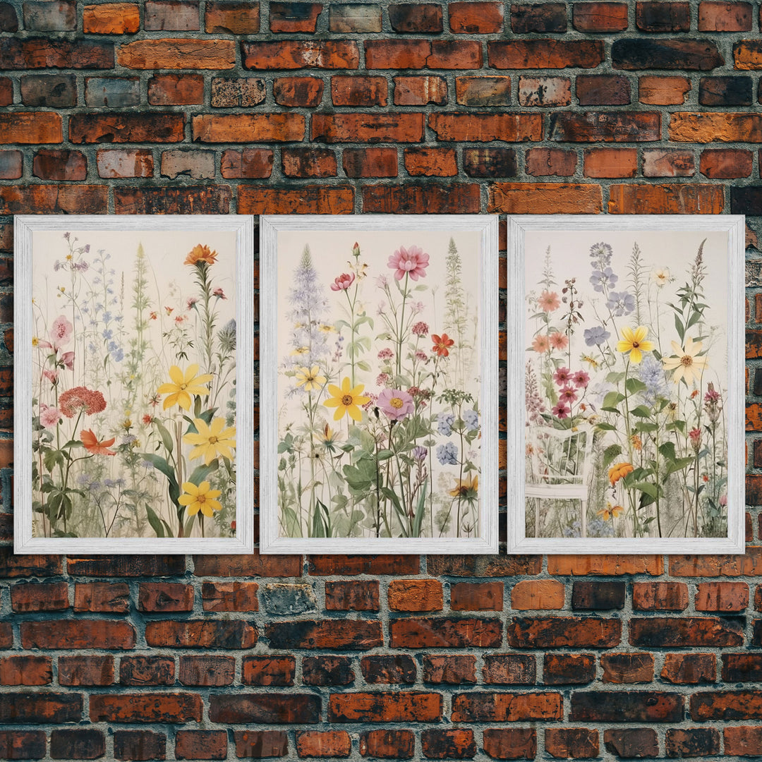 Framed Canvas Wall Art Set, Watercolor Wildflowers Floral Botanical Prints, Minimalist Modern Art Boho Wall Decor, Flower Art, Nursery Decor