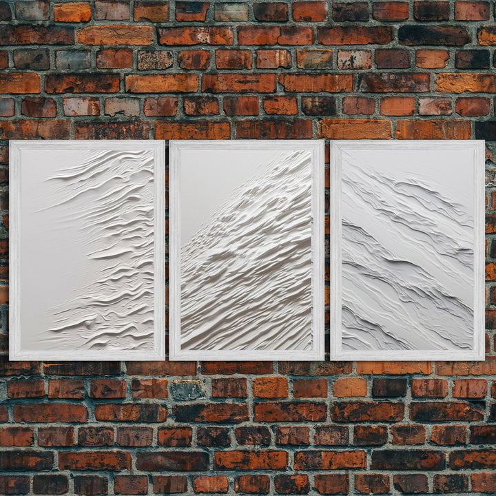 Triptych Framed Canvas Print Wall Art Set of 3 White Textured Effect Abstract Prints Modern Minimalist Wall Art Neutral Decor Impasto Effect