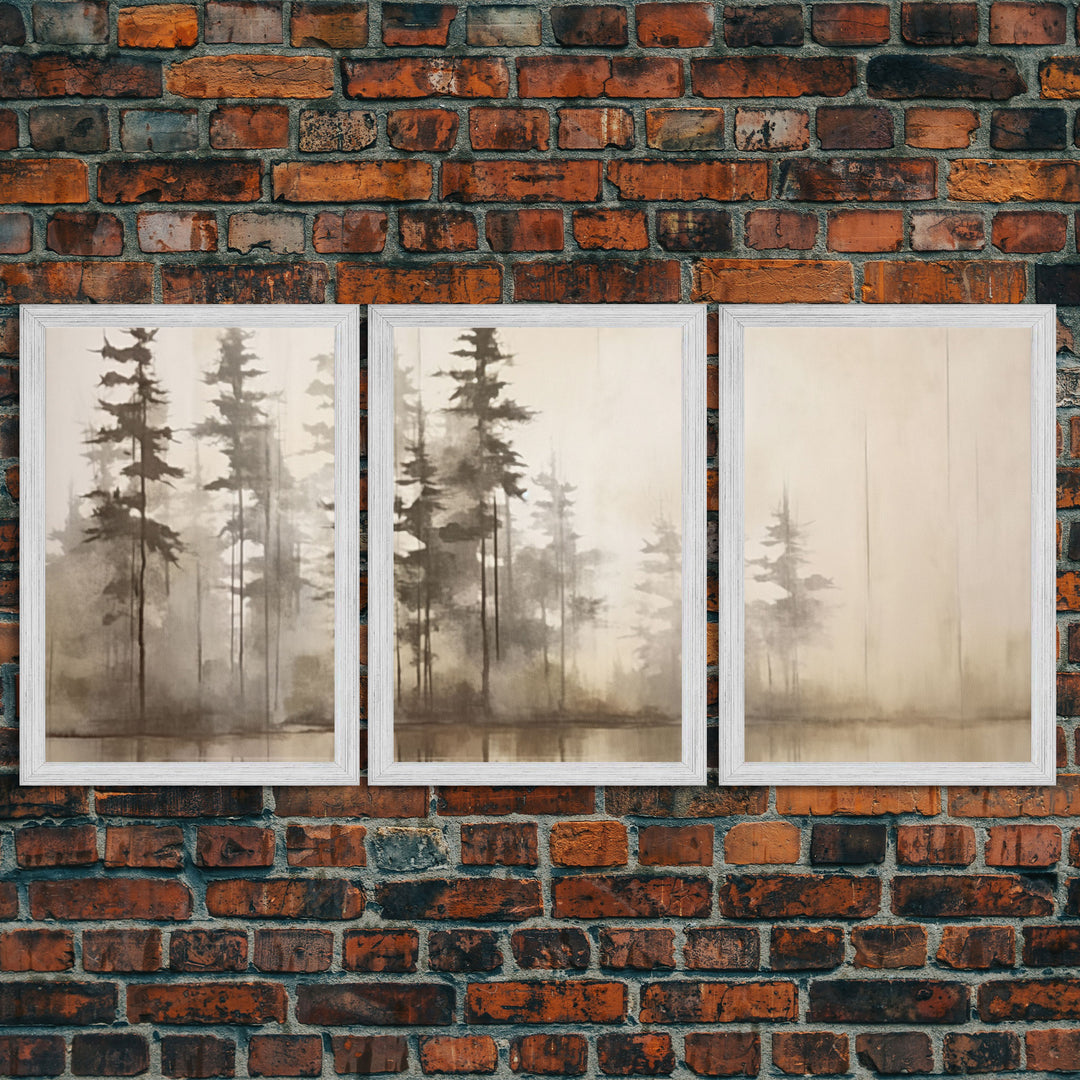 FRAMED Olive Green and Beige Art 3 Panel Set Beach Landscape Painting Framed Wall Art Large Prints Art Framed Landscape Art Print Giclee