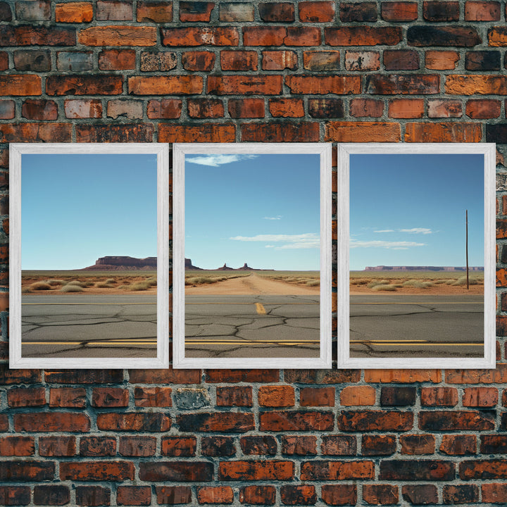 Historic Route 66 Photography 3 Piece Print, Framed Canvas Art, Blue Skies Over Arizona Route 66 Wall Decor, Wall Art