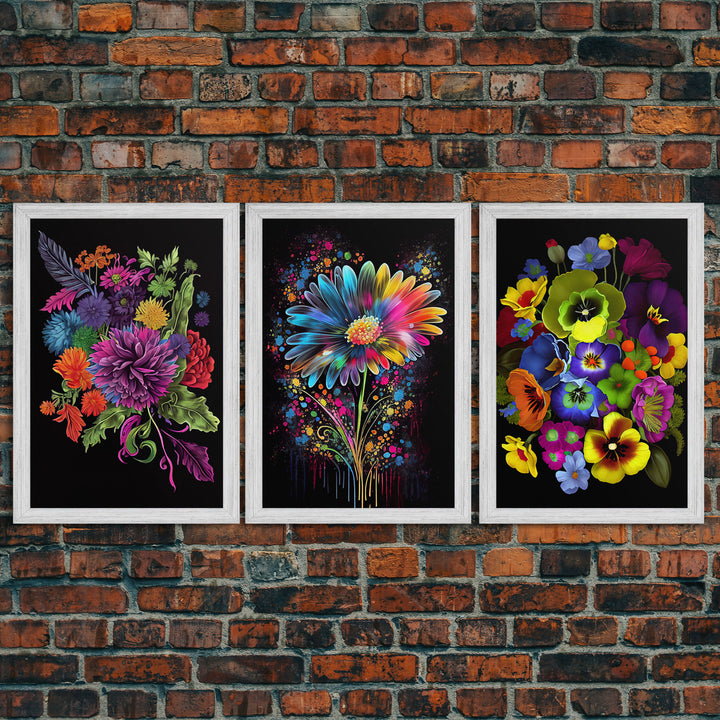 Beautiful Wildflowers Canvas Prints  - Set of 3 - Framed Wall Art- Wild Flowers - Mother's Day - Gift For Her - Floral / Botanical Art