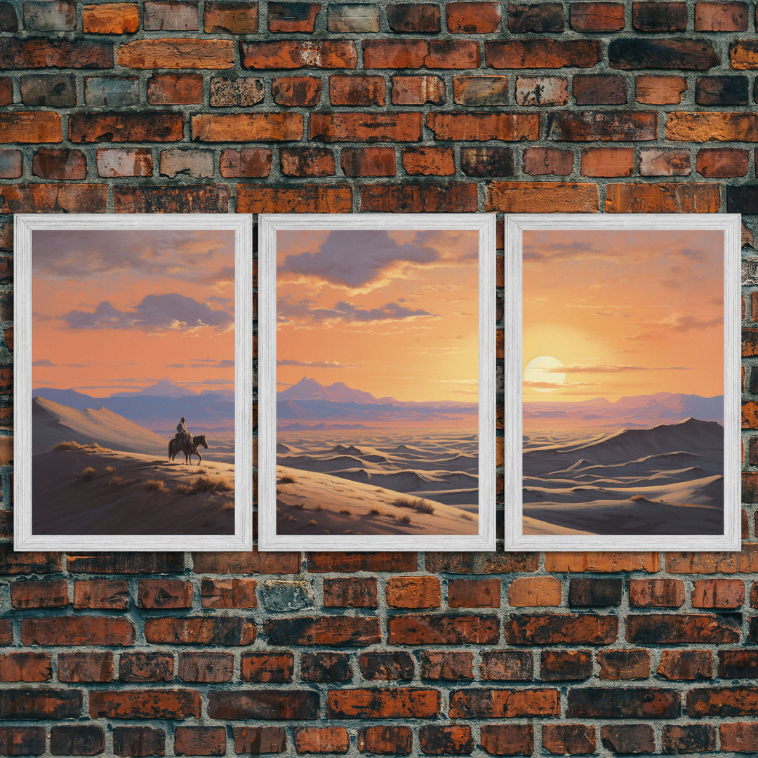 Cowboy Wall Art, Sunset Print, Landscape Wall Art, Canvas Print, Wall Art, 3 Piece Wall Art, Gift For Men, Ranch House Decor, Western Art