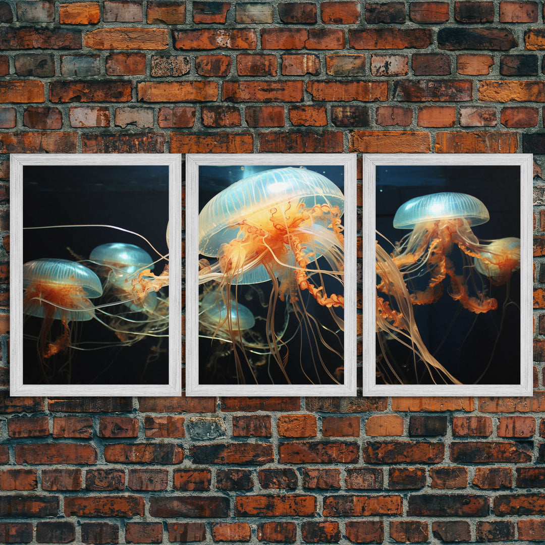 Jelly Fish Wall Art, Aquatic Art, Ocean Wall Art, Canvas Print, Wall Art, 3 Piece Wall Art, Camper Wall Decor, Family Room Art, RV Decor