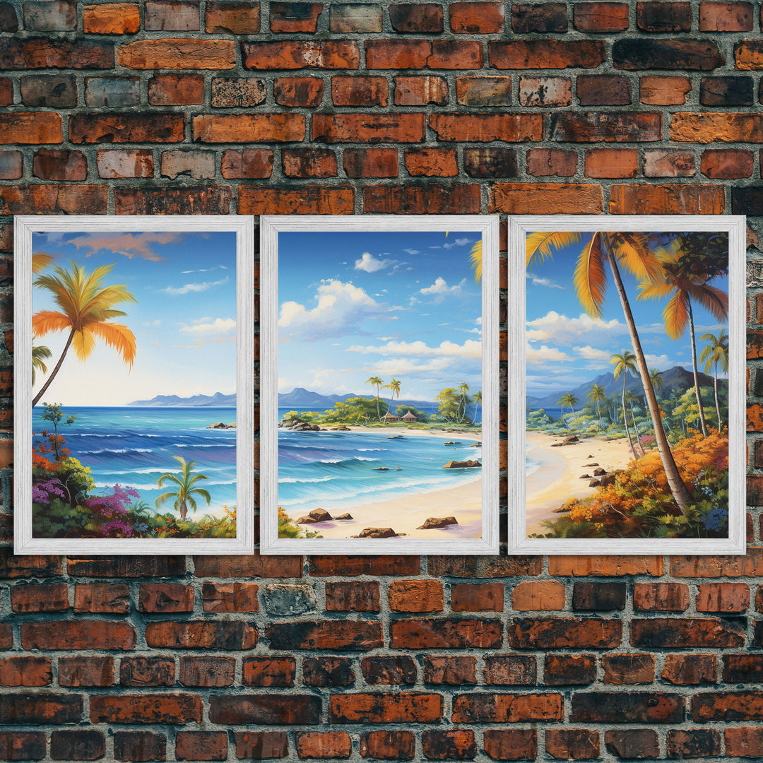 Ocean Wall Art, Beach Wall Art, Tropical Print, Palm Trees, Canvas Print, Wall Art, 3 Piece Wall Art, Bedroom Prints, Apartment Wall Decor