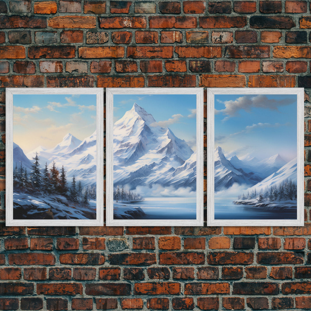 Winter Landscape, Lake Wall Art, Mountains Print, Winter Print, Canvas Print, Wall Art, 3 Piece Wall Art, College Dorm Decor, Kitchen Art