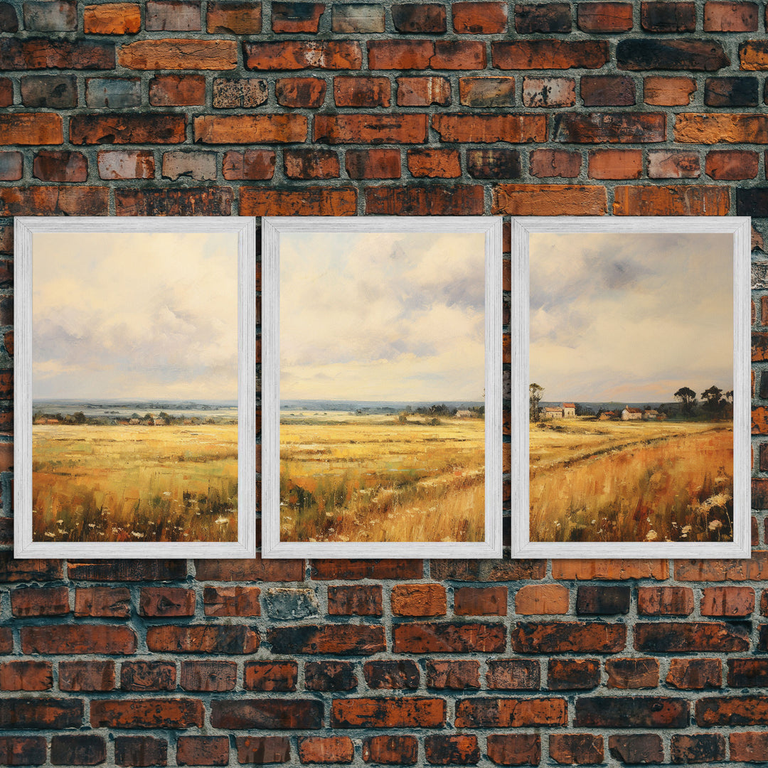 Wheat Field Art Print, Landscape Wall Art, Countryside Art, Canvas Print, Wall Art, 3 Piece Wall Art, Boys Bedroom Decor, Country Wall Art