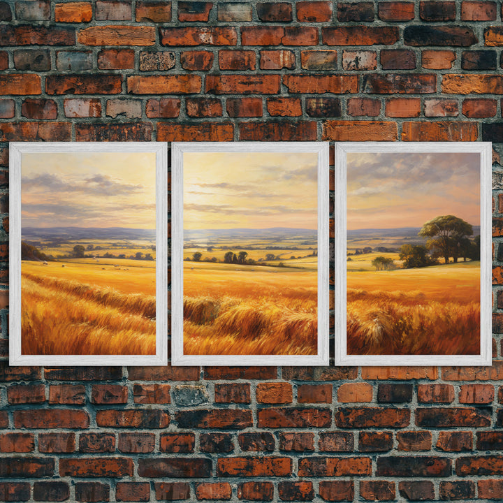 Countryside Wall Art, Wheat Field Art Print, Landscape Wall Art, Countryside Art, Canvas Print, Wall Art, 3 Piece Wall Art, Dorm Room Art