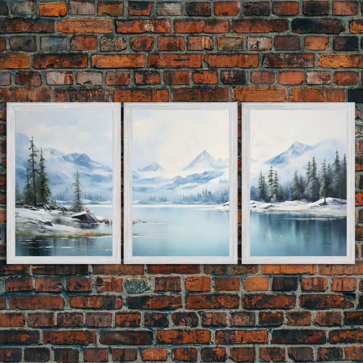 Winter Wall Decor, Lake Wall Art, Mountains Art, Canvas Print, Butterflies, Wall Art, 3 Piece Wall Art, Home Office Art, Camper Wall Decor