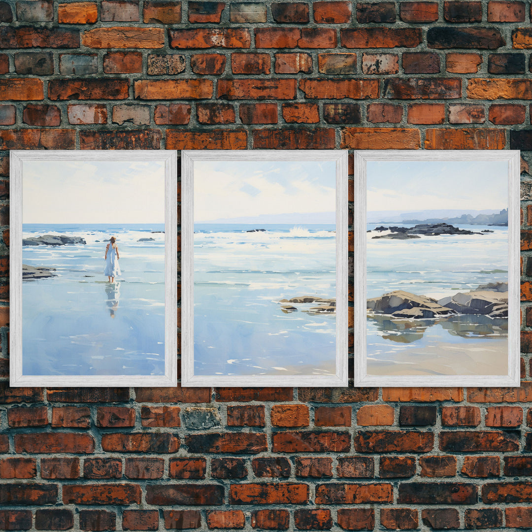 framed ocean art | beach wall art | framed wall art | living room wall decor | abstract landscape art | 3 Piece Art | Triptych Painting