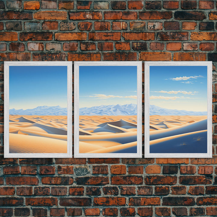 The Sand Dunes, 3 Piece Set, Framed Canvas Prints, Triptych, Desert Painting, Desert Photography Art, Saharan Desert, Multi Piece Wall Art