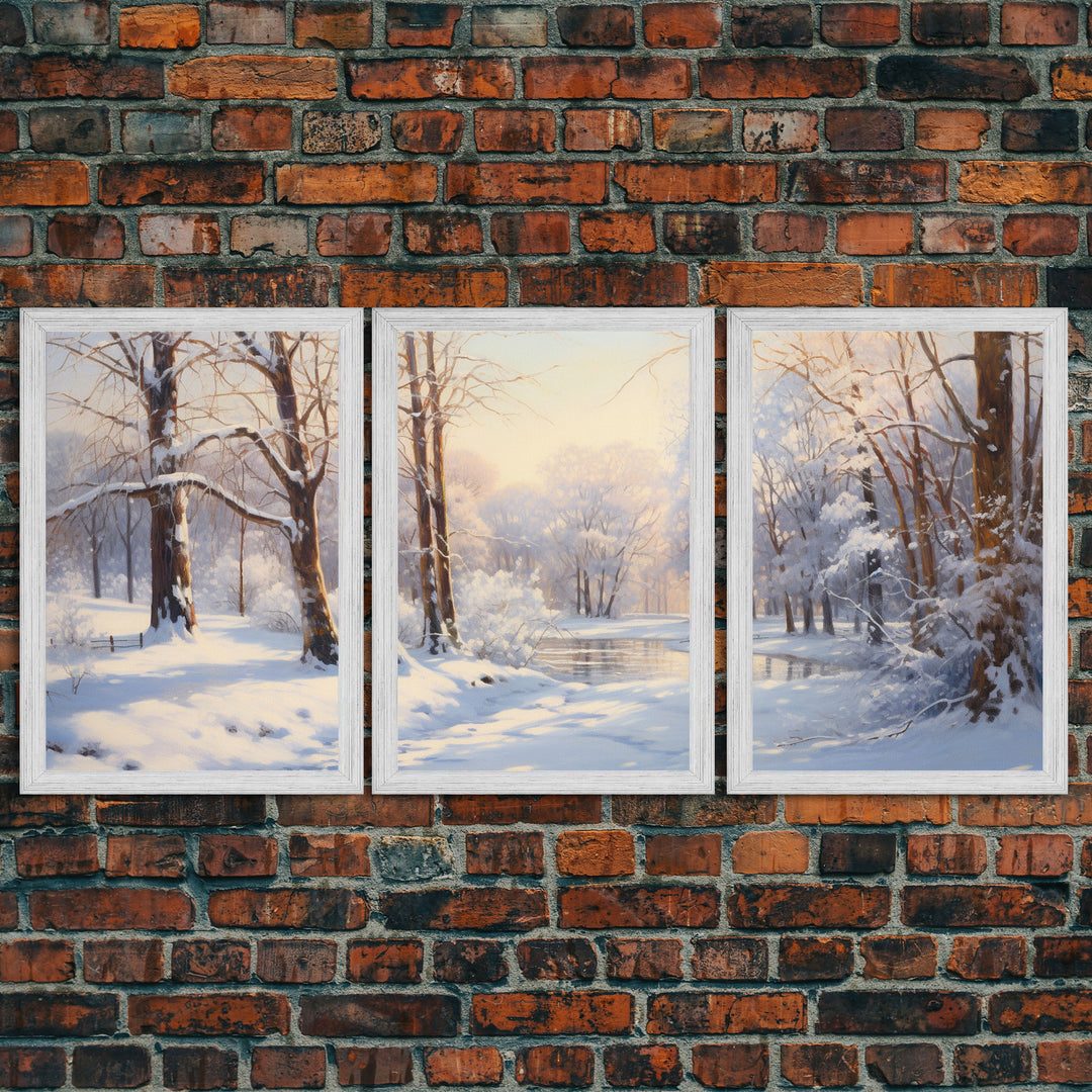 Winter Landscape, Framed Wall Art, Living Room Wall Decor, Christmas Wall Decor, Winter Wonderland, 3 Piece Christmas Decor, Winter Art