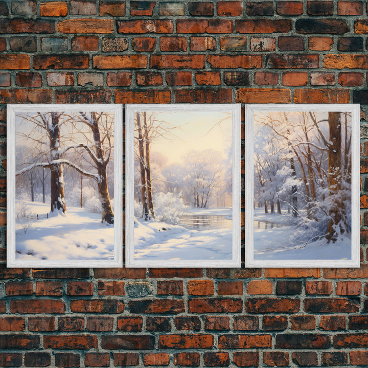 Winter Landscape, Framed Wall Art, Living Room Wall Decor, Christmas Wall Decor, Winter Wonderland, 3 Piece Christmas Decor, Winter Art