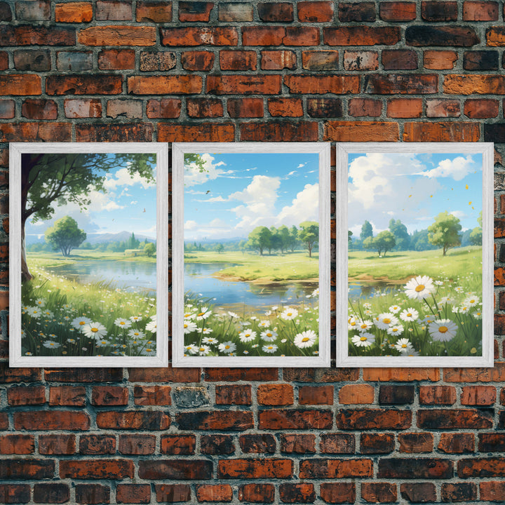 Wildflower Meadow, Meadow Wall Art, Wildflower Wall Art, Canvas Print, Wall Art, 3 Piece Wall Art, Lake Wall Art, Botanical Art Print