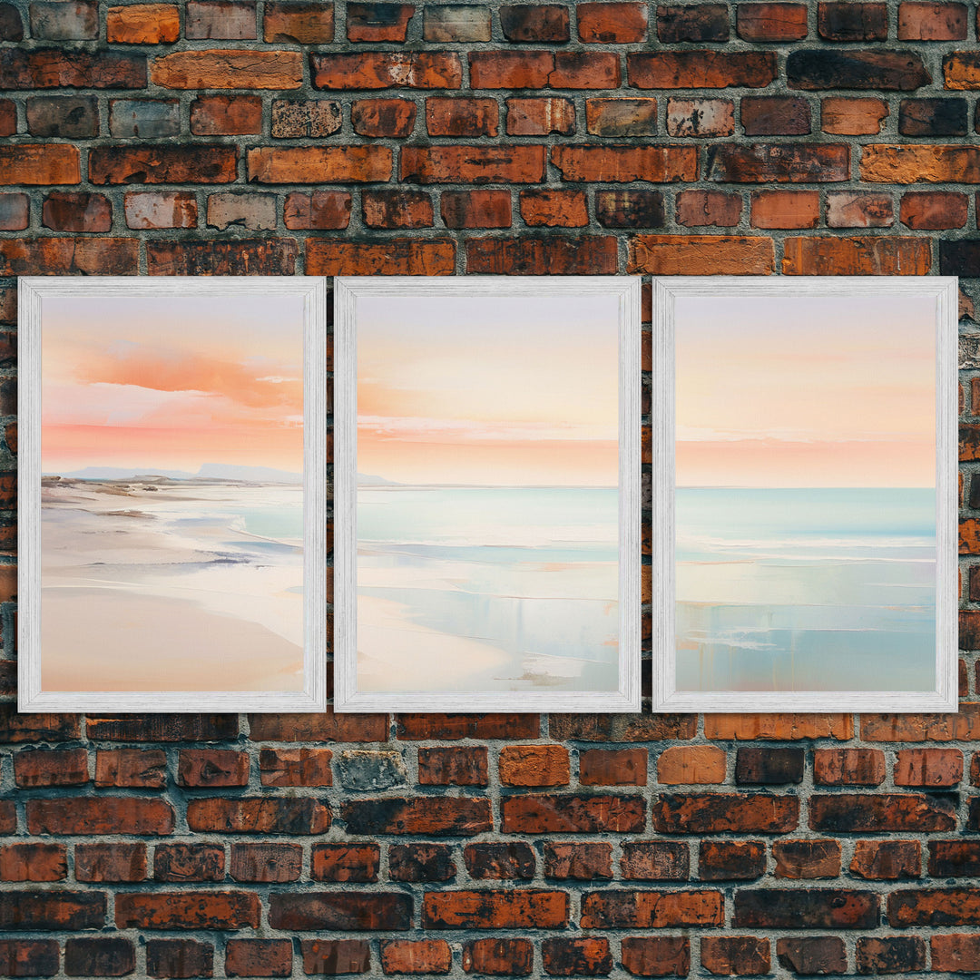 Seascape Print, Beach Wall Art, Patel Room Decor, Canvas Print, Wall Art, 3 Piece Wall Art, Pastel Print, Tiny House Decor, Living Room Art