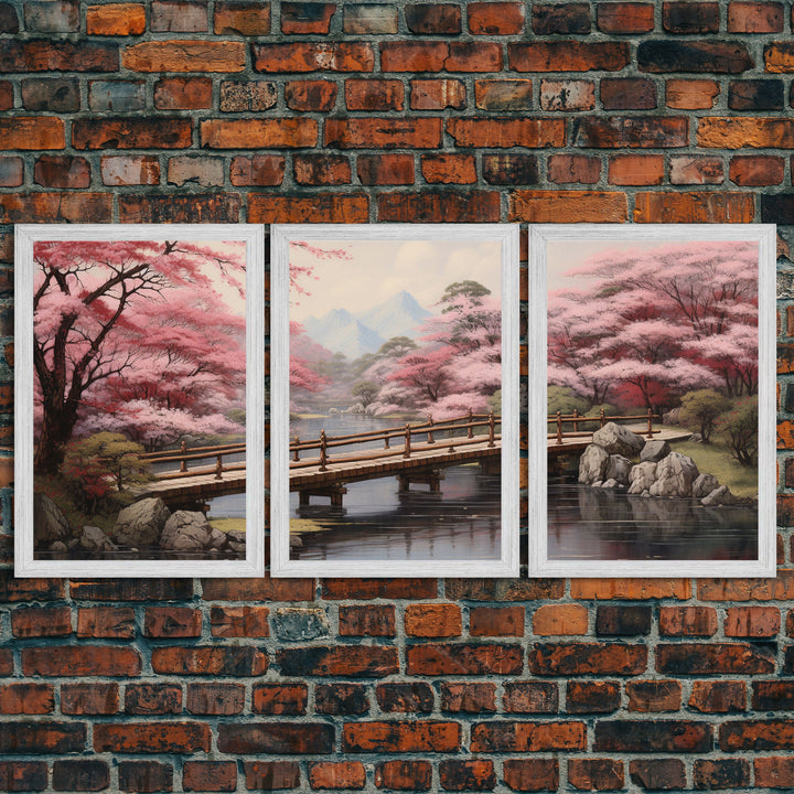 Cherry Blossom Wall Art, Japanese Print, Landscape Wall Art, Canvas Print, Wall Art, 3 Piece Wall Art, Farmhouse Wall Decor, Above Bed Art