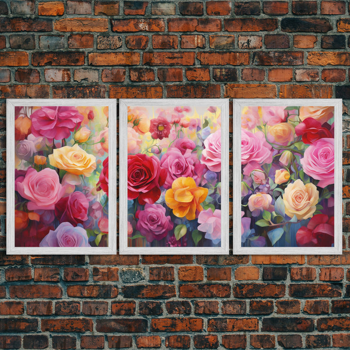 Beautiful Rose Art, Framed Canvas Print, Floral Art, Botanical  Decor, Blue and Yellow Roses, 3 Piece Art Set