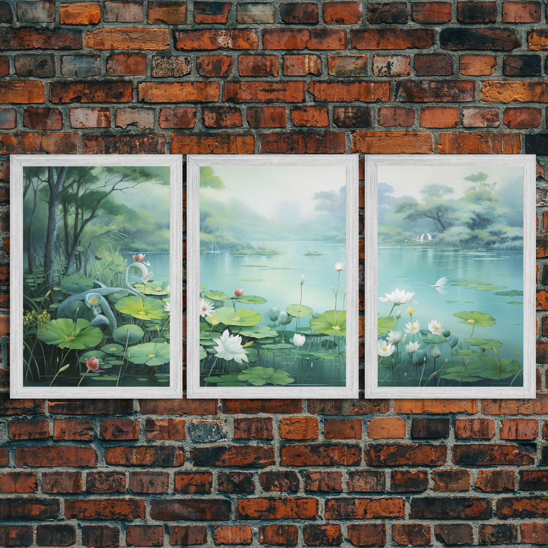 Water Lily Wall Art, Lake Wall Print, Zen Wall Art, Canvas Print, Set Of 3 Prints, Wall Art, 3 Piece Wall Art, Above Bed Decor, Office Print