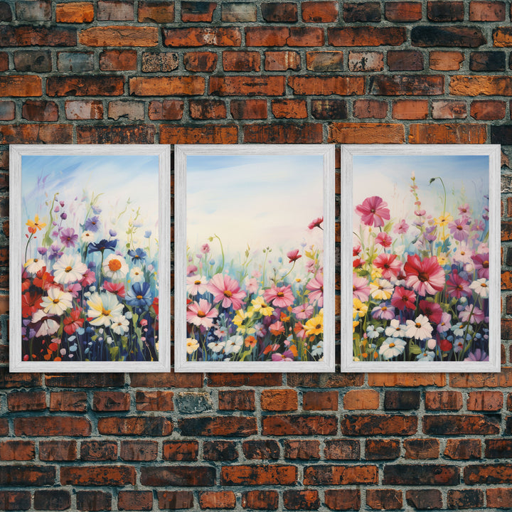 Wildflower Wall Art, Floral Print, Wildflower Meadow, Canvas Print, Set Of 3 Prints, Wall Art, 3 Piece Wall Art, Ranch House Decor, RV Decor