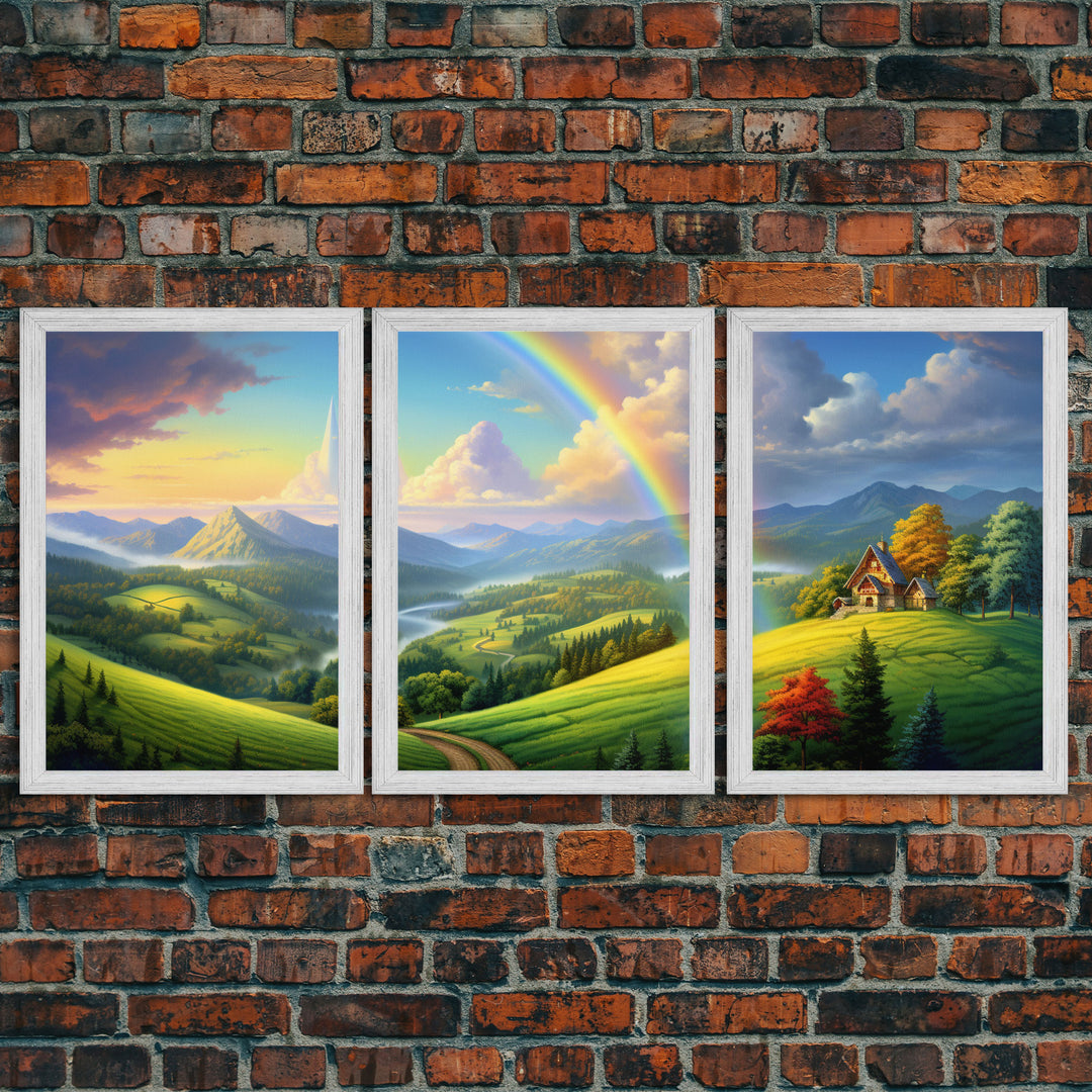 Rainbow Wall Art, Valley Wall Print, Mountains Wall Art, Canvas Print, Wall Art, 3 Piece Wall Art, Living Room Prints, Bedroom Teen Girl Art