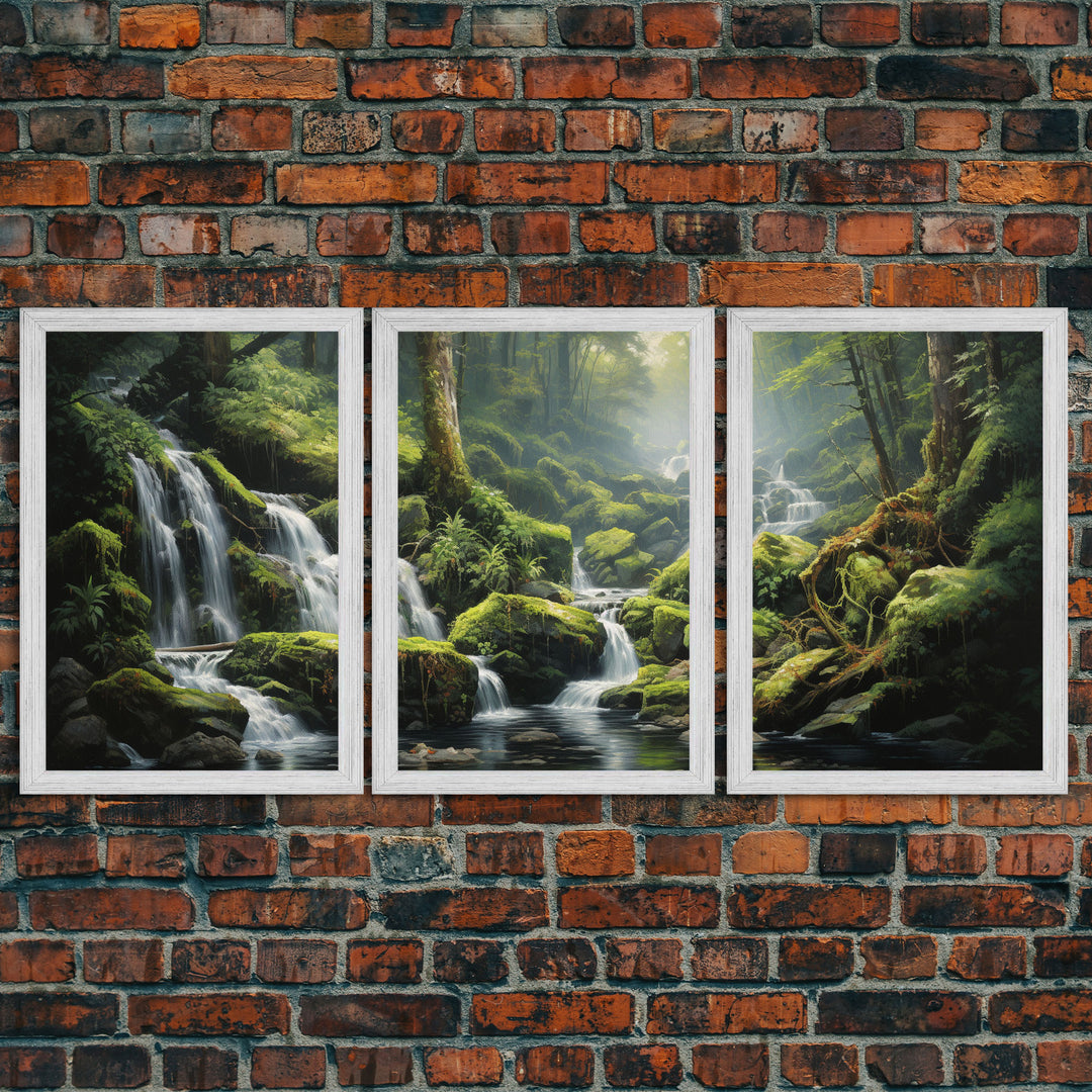 Waterfalls Wall Art, Forest Wall Print, Nature Print, Landscape Art, Canvas Print, Wall Art, 3 Piece Wall Art, Family Gift, Bookshelf Decor