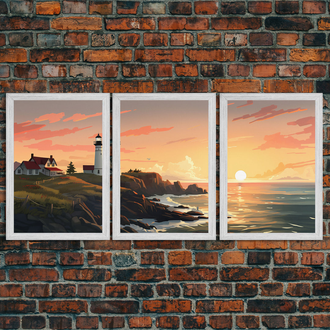 Light House Decor, Sunset Wall Art, Nautical Print, Ocean Art Print, Canvas Print, Wall Art, 3 Piece Wall Art, Seascape Art Print, RV Decor