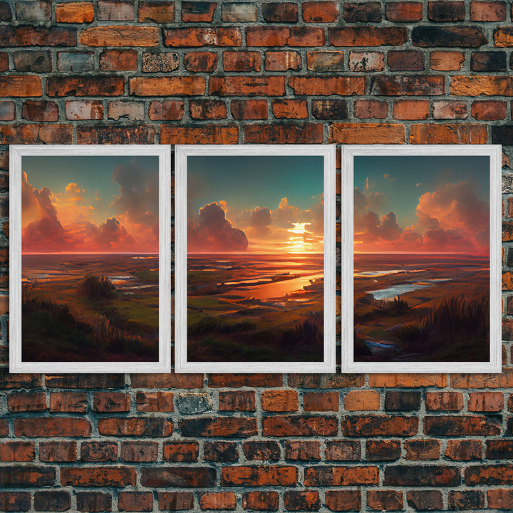 Ocean At Sunset, Lakehouse Wall Decor, 3 Piece Canvas Decor, 3 Piece Wall Art, Ready To Hang Canvas Prints