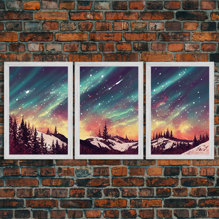 Snowfall in the forest, 3 Piece Wall Art, Ready To Hang Canvas Print