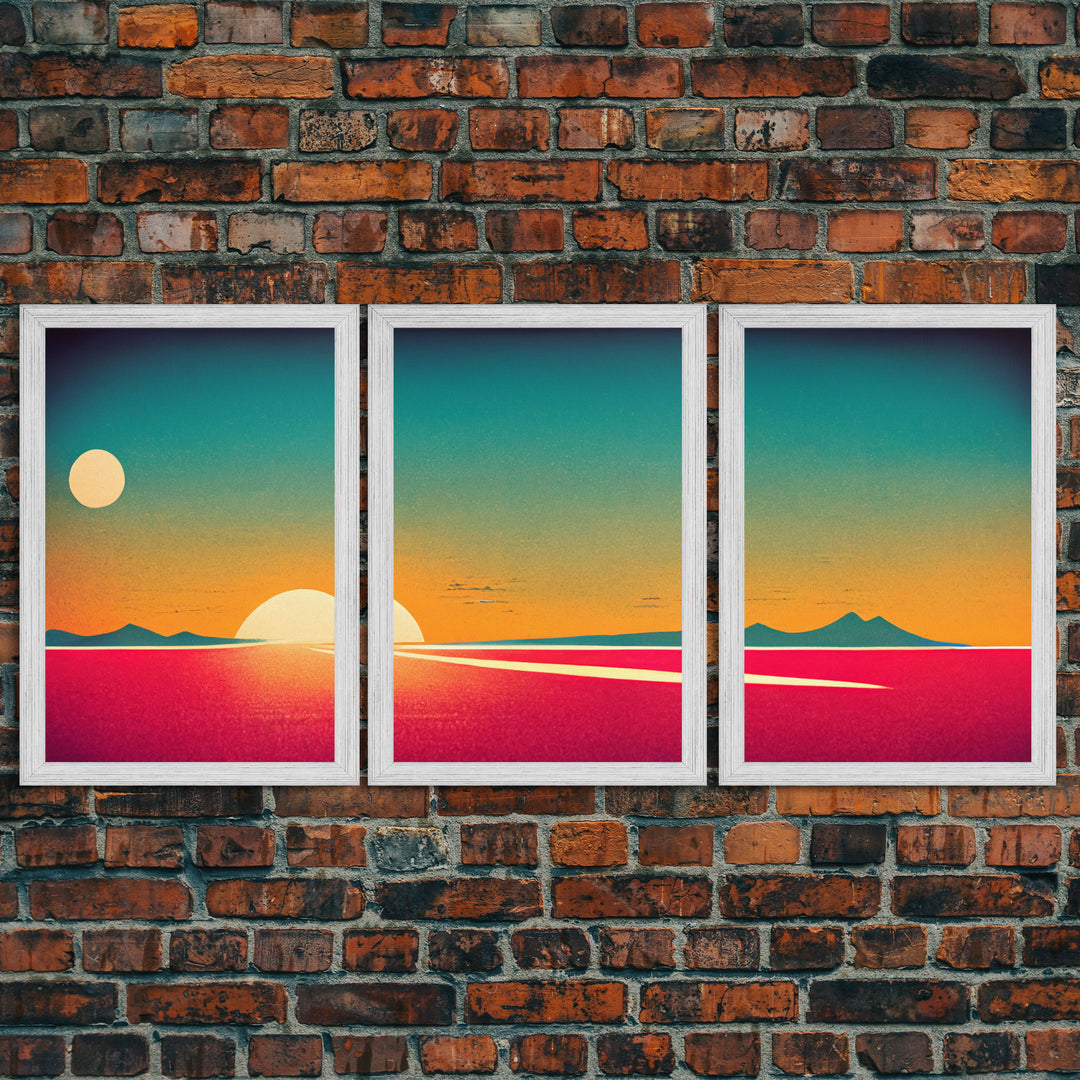 Art Deco Sunset, 3 Piece Wall Art, Ready To Hang Canvas Print, Cool Unique Living Room Wall Art Decor