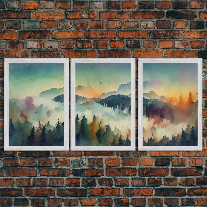 Dramatic Watercolor Sunset Landscape Abstract, Landscape Art, 3 Piece Canvas Decor, 3 Piece Wall Art, Ready To Hang Canvas Prints, Colorful