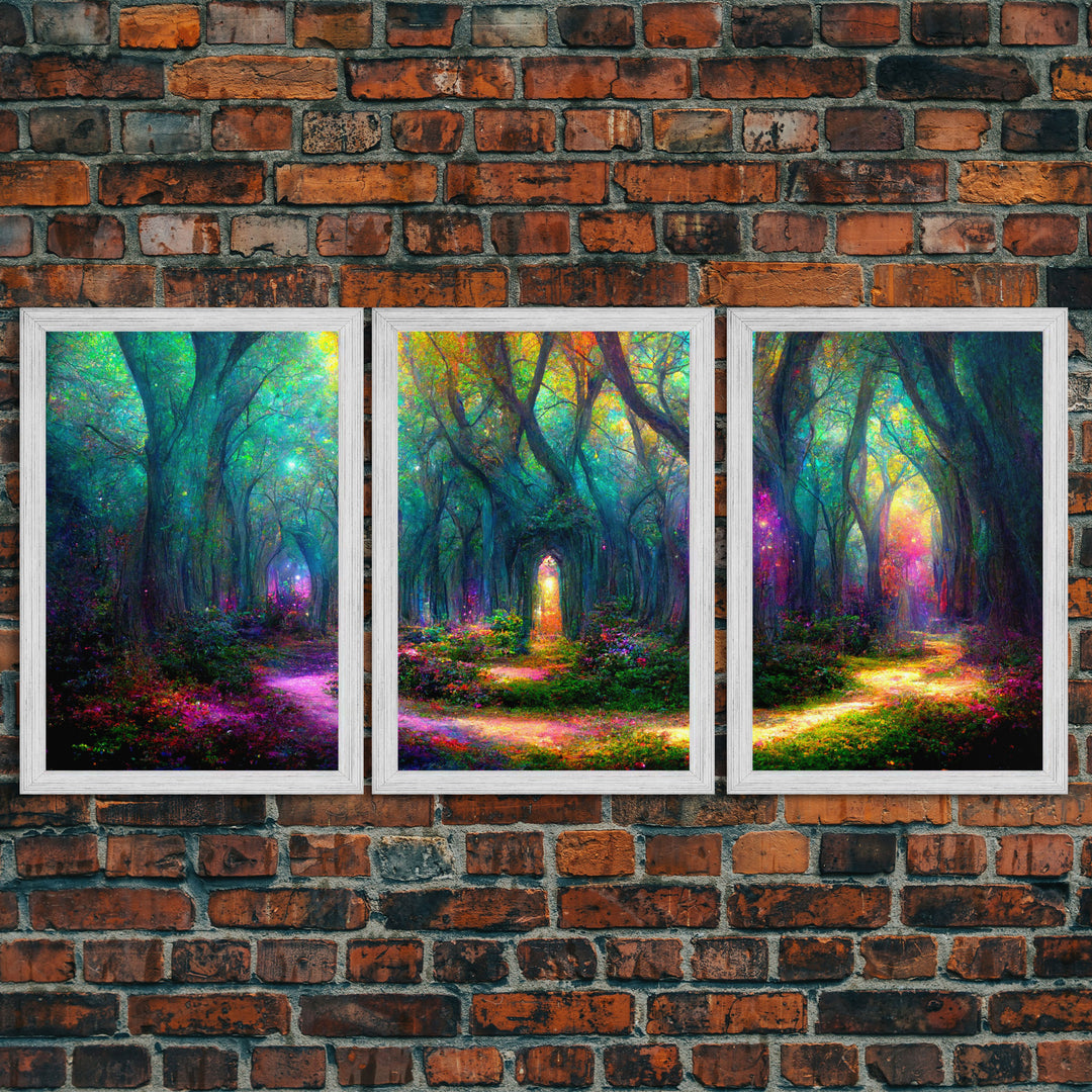 Fantasy wall art, canvas print, magical forest, fantasy landscape art, 3 Piece Wall Art, Ready To Hang Canvas Print