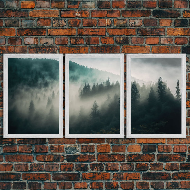 3 piece Misty forest Fog wall art Foggy forest Farmhouse decor Foggy landscape Forest canvas print Multi panel canvas Trendy wall decor