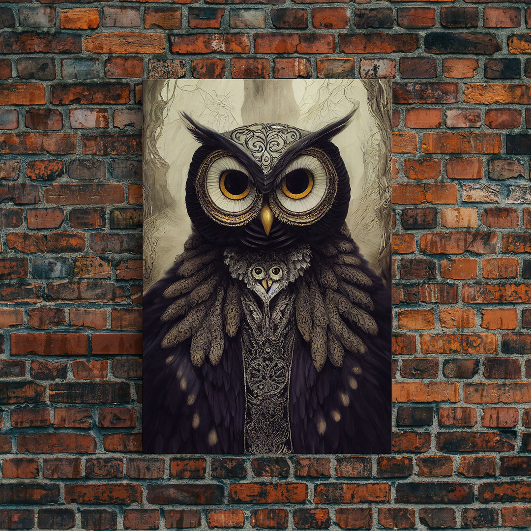 Portrait of an owl, Cool Owl art, Framed Canvas Print, Ready To Hang Framed Wall Art, Living Room Wall Hanging