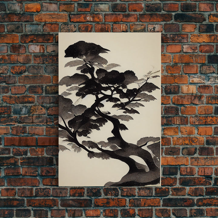 Black and White Japanese Maple Tree, Framed Canvas Print, Ready To Hang Framed Wall Art, Living Room Wall Hanging