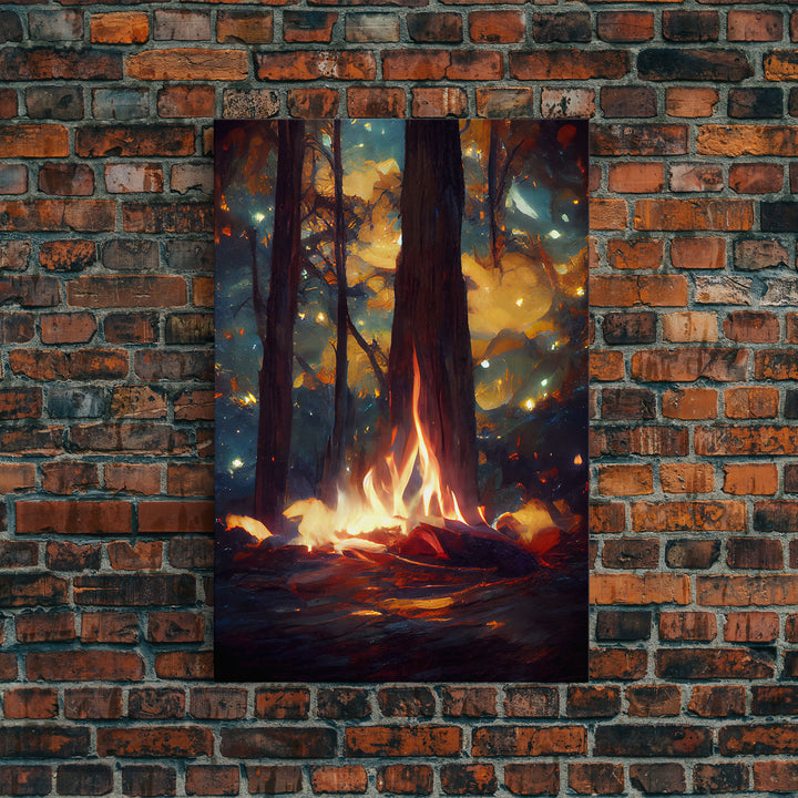 Abstract Campfire Art, Framed Canvas Print, Ready To Hang Framed Wall Art, Living Room Wall Hanging