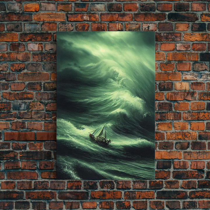 Sailboat in a hurricane, watercolor painting, framed canvas print, sailing in the eye of the storm