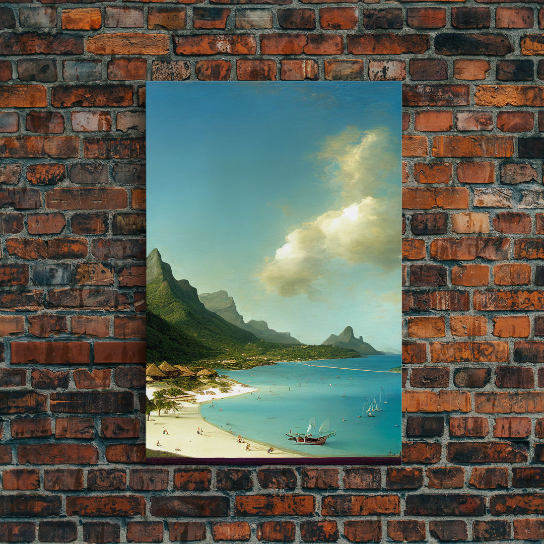 Tropical Beach Art, Hawaii Beach wall art, framed canvas print, ready to hang painting print, framed decor