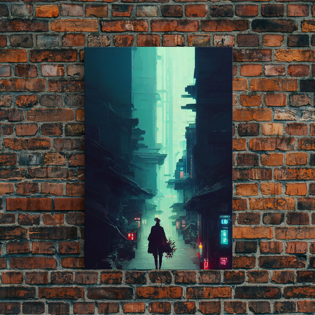 Cyberpunk Tokyo, 80s style retro-futurism, blade runner inspired art, ready to hang framed canvas print wall decor