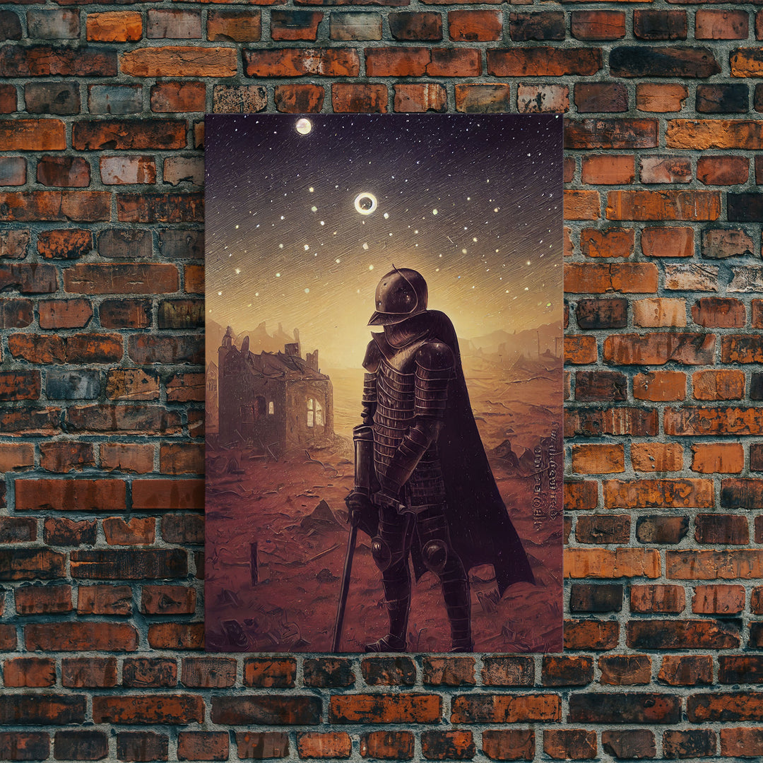 Moon Knight, Retrofuturism Scifi Art, Framed Canvas Print, Ready To Hang Framed Wall Art