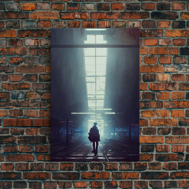 Cyberpunk Android In An Abandoned City, Dystopian Post Apocalyptic Art, Framed Canvas Print, Ready To Hang Framed Wall Art, Living Room