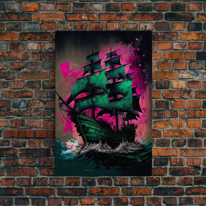 Surreal/psychedelic pirate ghost ship, fine art poster print