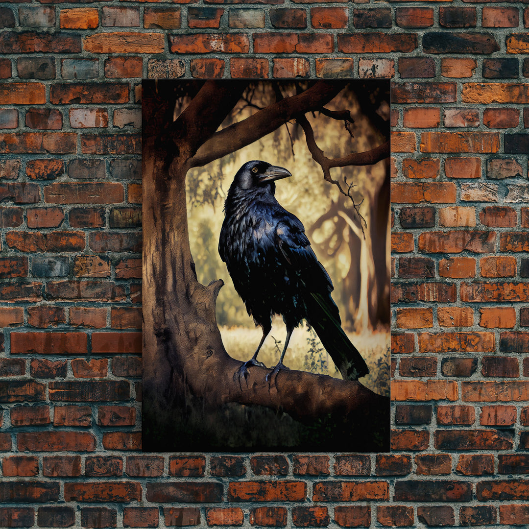 The raven, cool crow art, raven in a forest portrait, fine art poster print