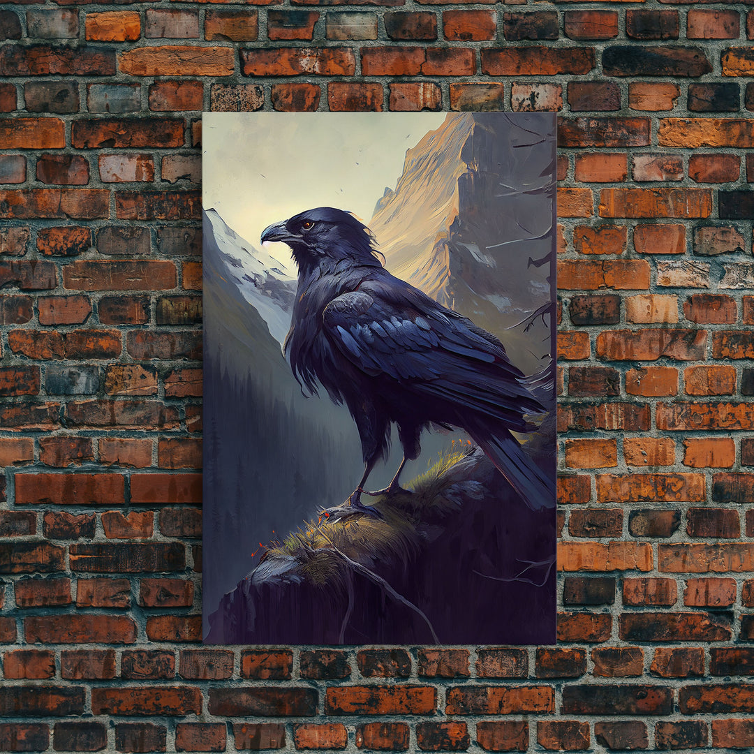 The raven, cool mountain crow art, raven in a forest portrait, fine art poster print