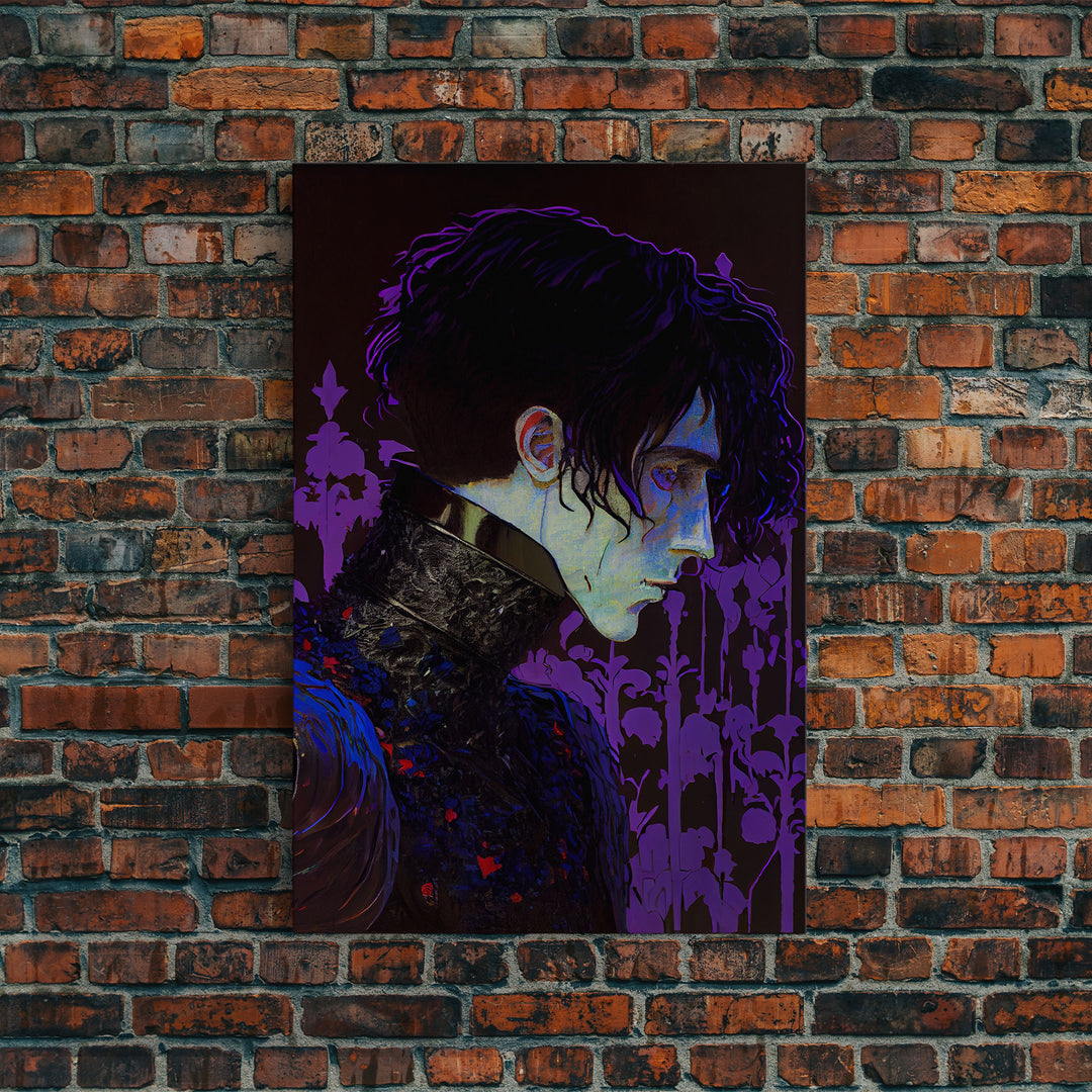 Portrait off the black knight, purple fantasy art, framed canvas print wall art