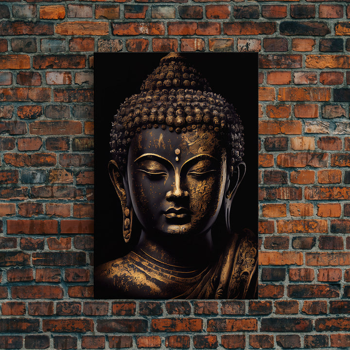 Gold and black Buddha, framed canvas print, zen center yoga art