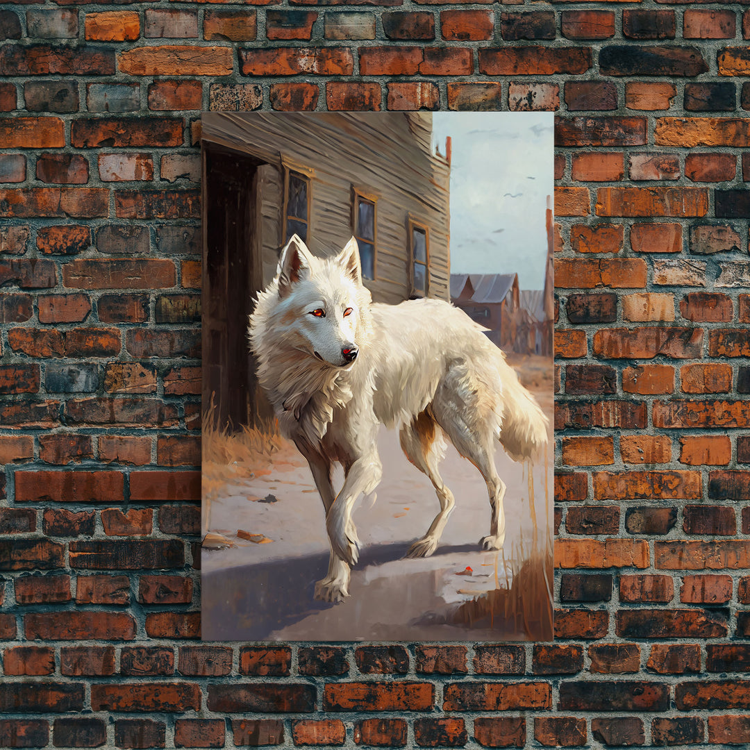 Wildwest Dire Wolf, fantasy art, framed canvas print