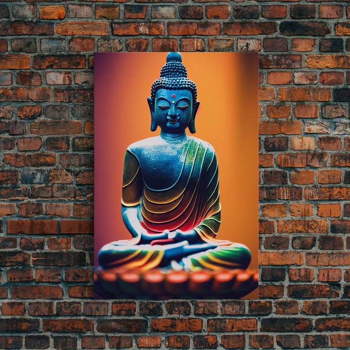 Colorful Buddha, Orange, Yoga center wall decor, fine art poster print