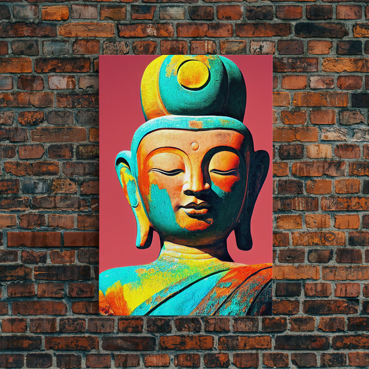 Colorful rainbow Buddha, framed canvas print zen wall art